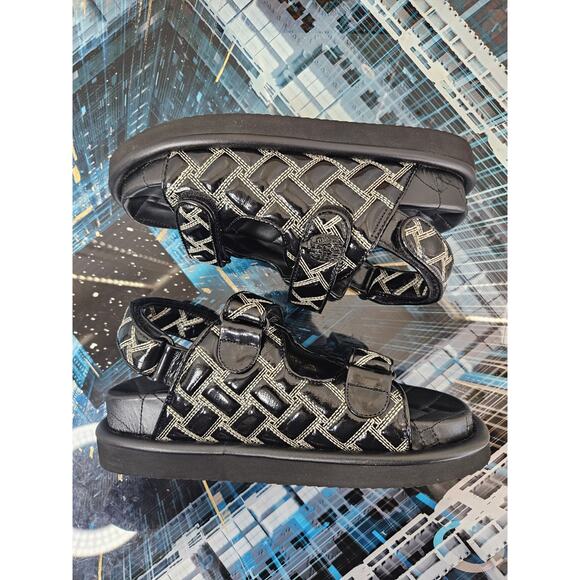 KURT GEIGER London Orson Quilted Leather Slingback Sandals Black/White Size 7.5 - Picture 8 of 11